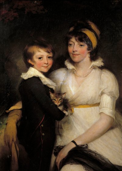 John Hoppner (1758-1810) tarafından bir kedi tutan genç kadın ve küçük çocuk by John Hoppner
