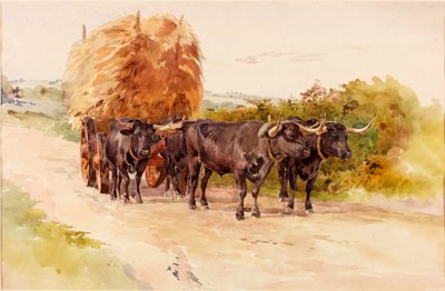 Sığır Arabası Çeken Öküzlü Manzara (kağıt üzerinde, kartta bc ve wc) by John Isaac Richardson