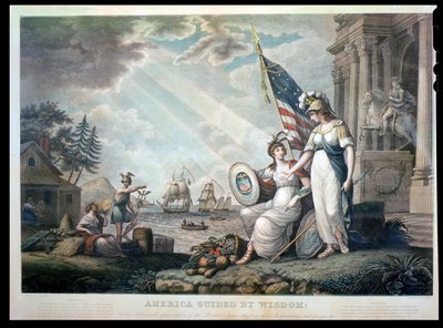 Amerika, Bilgeliğin Rehberliğinde, 1815, Benjamin Tanner (1775-1848) tarafından kazınmıştır. by John James after Barralet