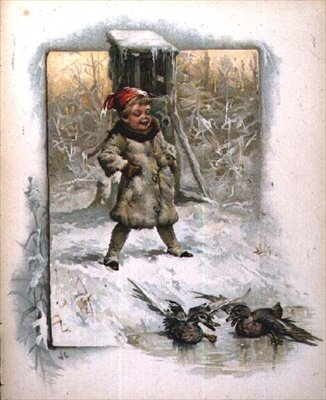Jack Frost: Küçük çocuk buzda ördekleri izliyor by John Lawson