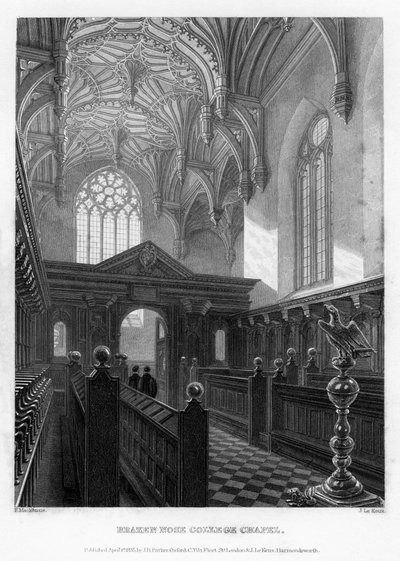 Brazen Nose Brasenose College Şapeli, Oxford Üniversitesi, 1835. by John Le Keux