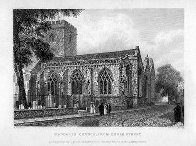 Magdalen Kilisesi, Broad Street, Oxford, 1833. by John Le Keux