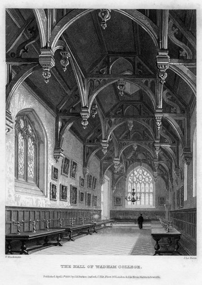Wadham Koleji Salonu, Oxford Üniversitesi, 1836. by John Le Keux
