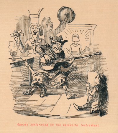 Canute en sevdiği enstrüman c1860, c1860 ile performans sergiliyor by John Leech
