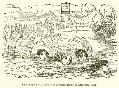 Claelia ve Yoldaşları Etrüsk Kampından Kaçarken by John Leech