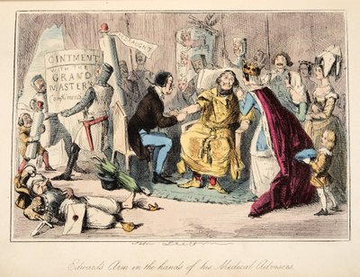 Edward'ın Kolu Tıbbi Danışmanlarının Elinde, İngiltere'nin Komik Tarihinden, pub. 1864 (el renginde gravür) by John Leech