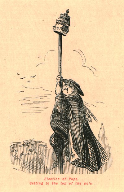 Papa seçimi. Direğin tepesine çıkmak, 1897. by John Leech