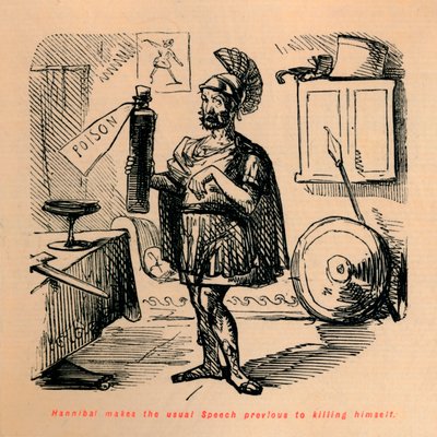 Hannibal, kendini öldürmeden önceki olağan konuşmasını yapıyor, 1852 by John Leech