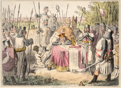 King John Signing Magna Carta, The Comic History of England, pub. 1864 (el renginde gravür) by John Leech