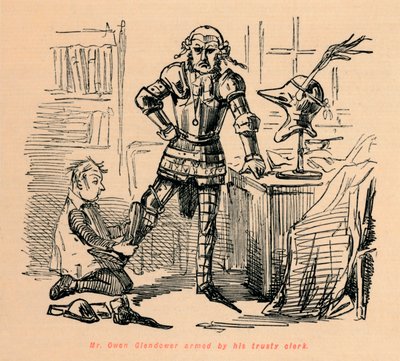 Bay Owen Glendower güvenilir katibi tarafından silahlandırıldı, c1860, c1860 by John Leech