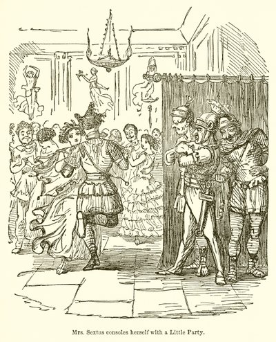 Bayan Sextus Küçük Bir Partiyle Kendini Avutuyor by John Leech