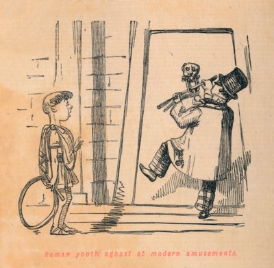 Modern eğlenceler karşısında dehşete düşen Romalı genç, 1852 by John Leech