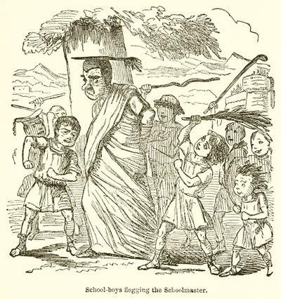 Okul-Erkekler Öğretmeni Kırbaçlıyor by John Leech
