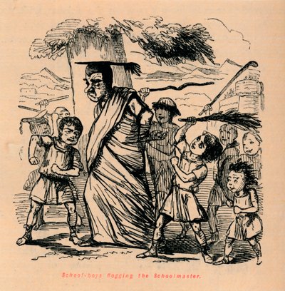 Okul müdürünü kırbaçlayan okul çocukları, 1852 by John Leech