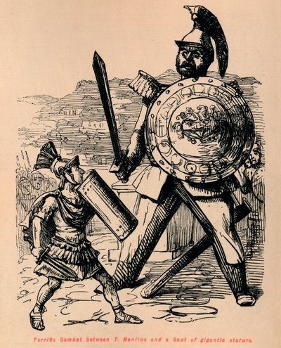 T Manlius ve devasa bir Galyalı arasındaki Müthiş Savaş, 1852 by John Leech