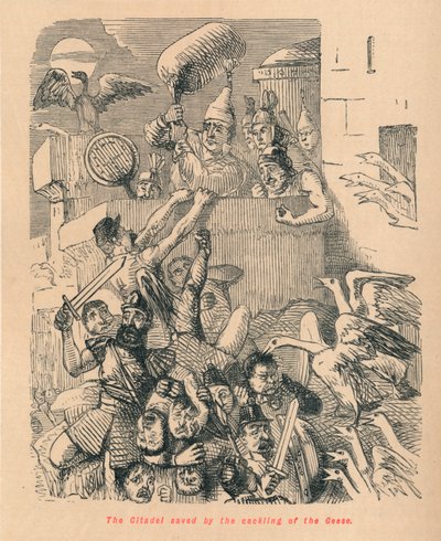 Kazların kıkırdamasıyla kurtarılan Kale, 1852 by John Leech