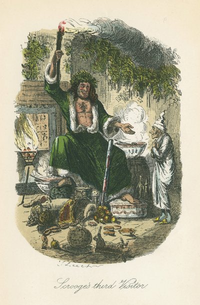 Scrooge'a görünen Noel Hediyesinin Hayaleti. Charles Dickens A Christmas Carol, Londra 1843-1834 için John Leech'in (1817-64) çizimi. by John Leech