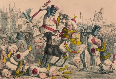 Richard Coeur de Lion ve Selahaddin Eyyubi arasındaki müthiş dövüş, 1850 by John Leech and Gilbert Abbott A Beckett