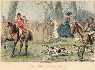 Lucy Glitters yolu gösteriyor, 1865. Sanatçılar: John Leech, Hablot Knight Browne. by John Leech and Hablot Knight Browne