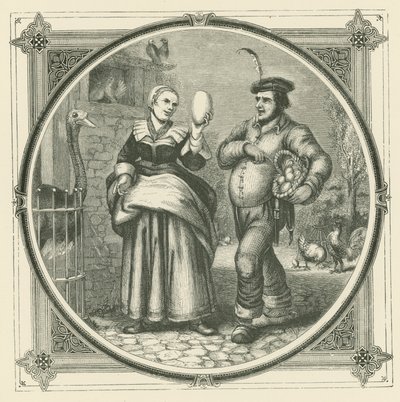 Bir tavuk her gün yumurtlar, ancak bir devekuşu yılda sadece bir kez (gravür) by John Leighton