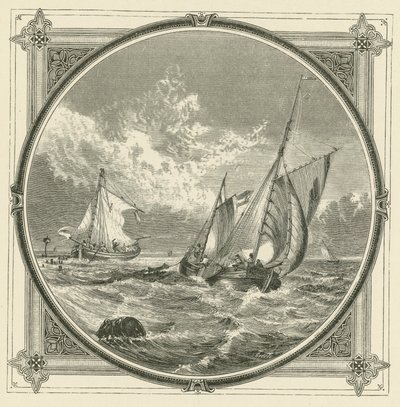 Karaya oturmuş bir gemi, denizde bir işarettir (gravür) by John Leighton