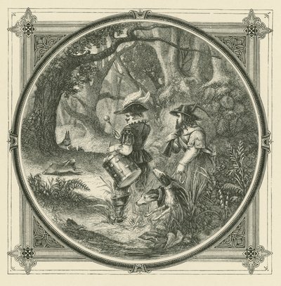 Tavşanlar davul vuruşuyla, kuşlar tartlets ile yakalanmaz (gravür) by John Leighton