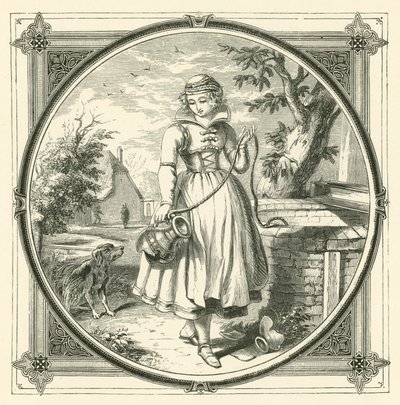 Tencere suya o kadar uzun süre gider ki, sonunda kırık eve gelene kadar (gravür) by John Leighton