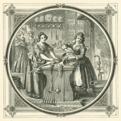 Gevşek hizmetçiler toparlanınca tencerelerin altını cilalarlar (gravür) by John Leighton