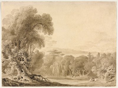 Ormanlık Bir Peyzajda Bir Gölün Yanında Oturan Figürler, 1820. by John Martin
