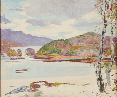 Nehir üzerinde köprü (gemide petrol) by John Duncan