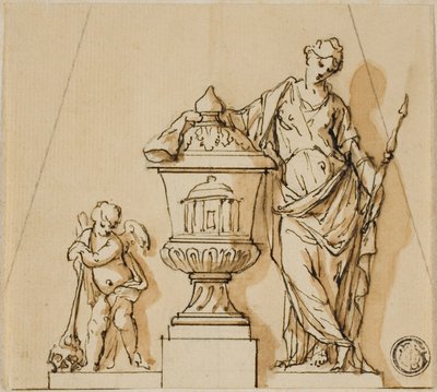 Kader, Putto ve Urn ile Bir Cenaze Anıtı için Tasarım by John Michael Rysbrack