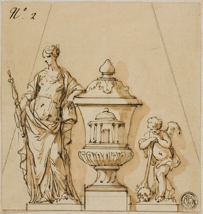 Kader, Urn, Putto ile Bir Cenaze Anıtı için Tasarım by John Michael Rysbrack