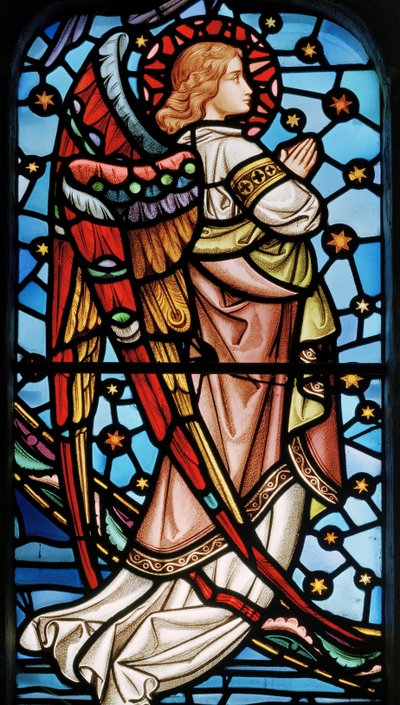 Cuxton, St Michael, East Window, Lavers & Barraud, John Millner Allen (1827-1902), Angel from Christ in Majesty with Saints, c.1865 by John Millner Allen