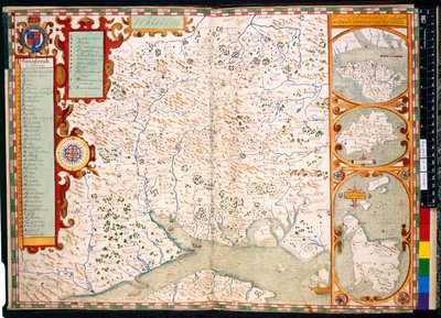 Ekle. 31853, ff.23-24, Southampton, Hampshire: Açıklaması, J. Norden tarafından, harita ile: 1595 (renkli gravür) by John Norden