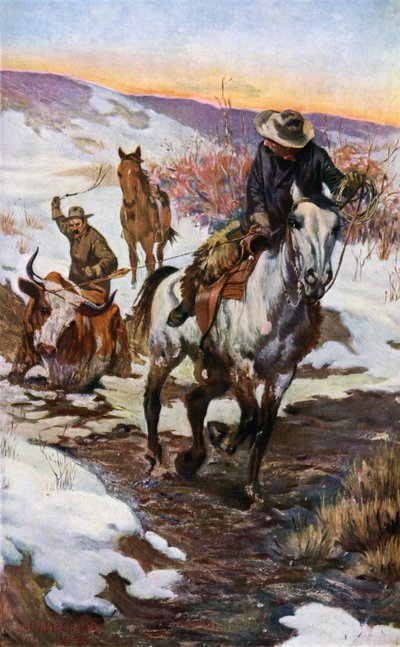Kovboylar için Kış Çalışması (renkli taş) by John Norval Marchand