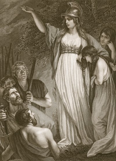 Boadicea, Sharp tarafından kazınmış, Britanyalıları nakavt ediyor, David Hume'un 'İngiltere Tarihi'nden bir illüstrasyon, pub. R. Bowyer tarafından, Londra, 1812 by John Opie