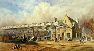 Tren İstasyonu, 1868 (kağıt üzerine tuvalet ve kalem & mürekkep) by John Osborn Brown