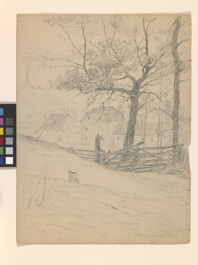 Brookville'deki Eski Değirmenler İçin Çalışma (kirli beyaz kağıt üzerine kalem) by John Otis Adams