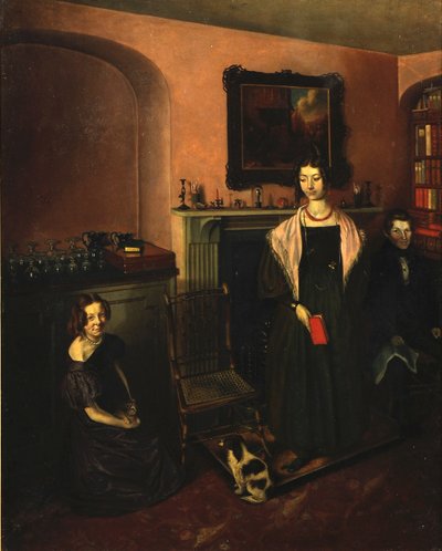 Ailenin üç üyesiyle Aile Evinde şömine başı, 1830-35 by John Petherick