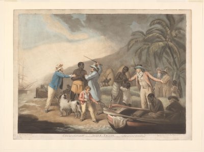 Afrikalı aile Avrupalı ​​köle tüccarları tarafından ayrıldı Köle Ticareti (nesne üzerindeki başlık) by John Raphael Smith