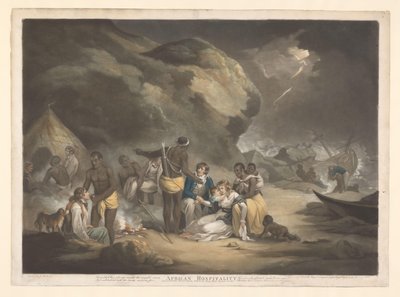Afrikalılar İngiliz kazazedelere yardım ediyor Afrika Konukseverliği (nesne üzerindeki başlık) by John Raphael Smith