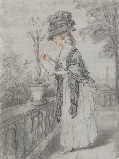 Terasta Karanfil Bitkisiyle İlgilenen Hanımefendi by John Raphael Smith