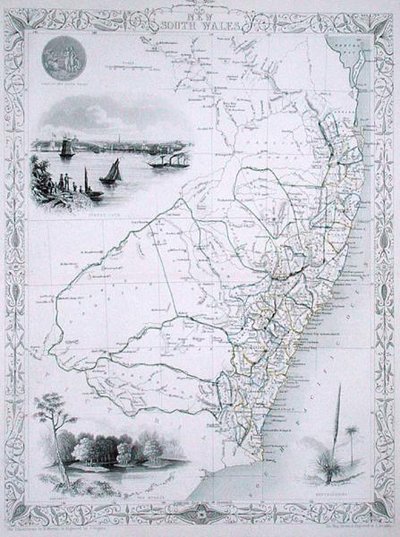 John Tallis & Co., Londra ve New York tarafından yayınlanan bir dizi Dünya Haritasından Yeni Güney Galler by John Rapkin