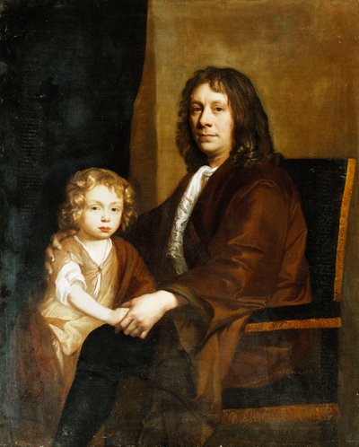 Üç Çeyrek Boy Oturan Thomas Rowe ve Oğlunun Portresi, İlki Kahverengi Elbiseli, İkincisi Kahverengi Elbiseli ve Şallı, by John Riley
