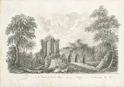 Croxden Abbey: kalem ve mürekkep çizimi by John Robert Fernyhough