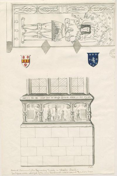 Uttoxeter Kilisesi - Kinnersley Ailesi Anıtı: kalem ve yıkama çizimi, nd [19. yüzyılın ortası] (çizim) by John Robert Fernyhough