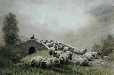 Çoban ve Sürü ile Yayla Köprüsü (kağıt üzerine suluboya) by John Robert Keitley Duff
