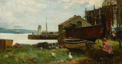 Ağları Onarmak, Ardrishaig (tuval üzerine yağlı boya) by John Robertson Reid
