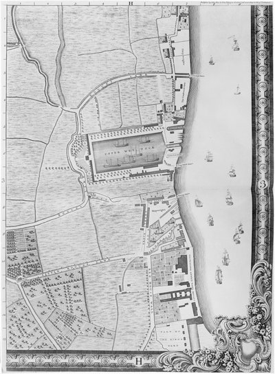 Aşağı Rotherhithe Rıhtımı Haritası, Londra, 1746 (gravür) by John Rocque