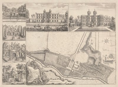Bahçelerin Planı ve Binalarınızın Görünümü Sayın Henry Pelham, Esqr. Surrey'in Ye İlçesindeki Echa'da by John Rocque